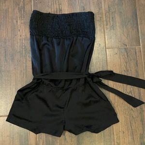 black shirt jumpsuit romper with tie